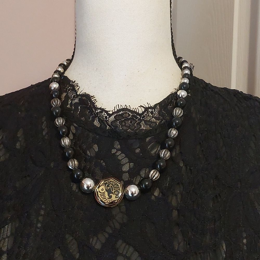 Feng Shui Yin Yang Koi Fish Wealth Charm Beaded Necklace